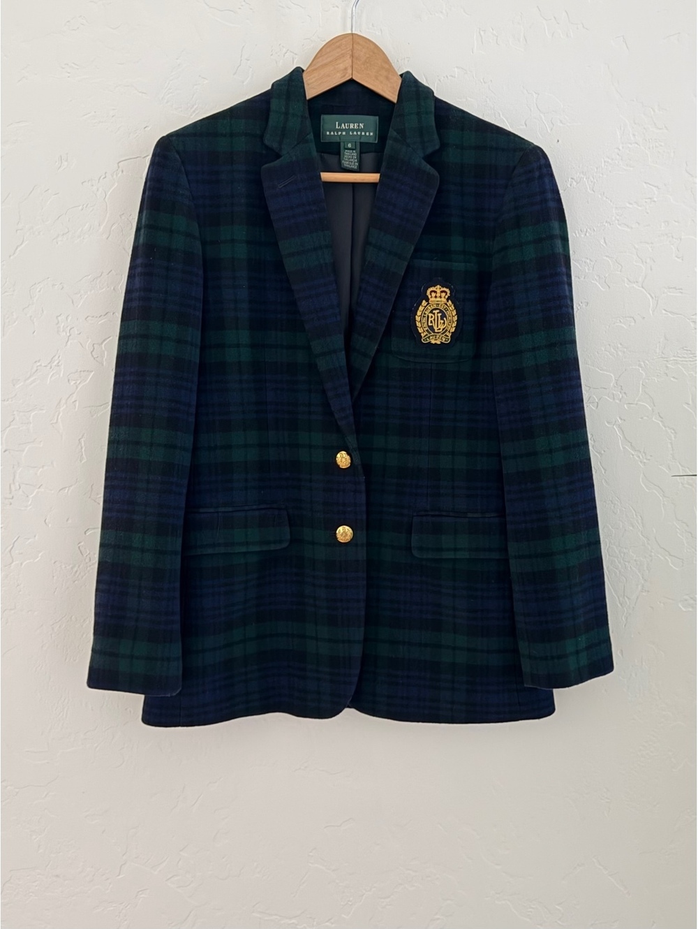 Lauren Ralph Lauren Women's Plaid Wool-Blend Twill Blazer Size 6 Green Jacket - Picture 4 of 8